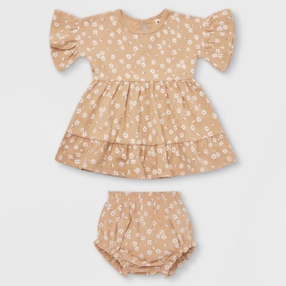 Q by Quincy Mae Baby Girls' 2pc Floral Brushed Jersey Dress - Ivory/Blush Pink